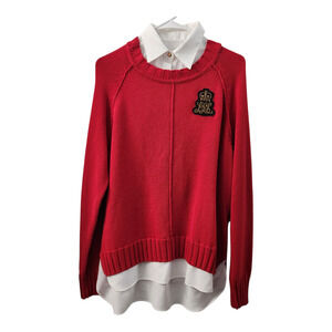 Lauren Ralph Lauren Crest Knit Sweater L Red Cozy Preppy Classic Fall School